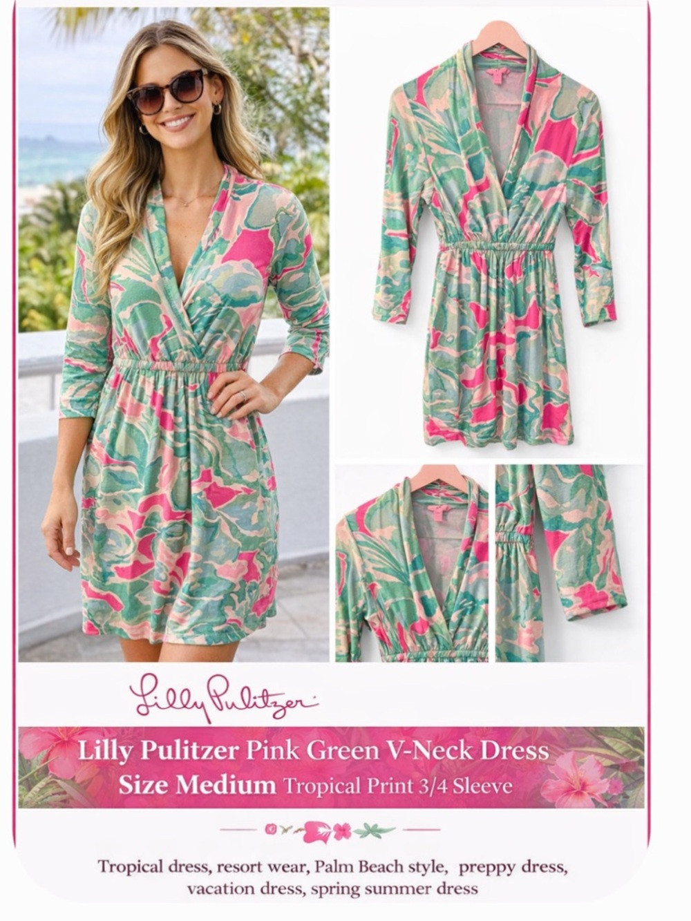 Stunning Lilly Pulitzer Tropical Pink/Green Print Size Medium
